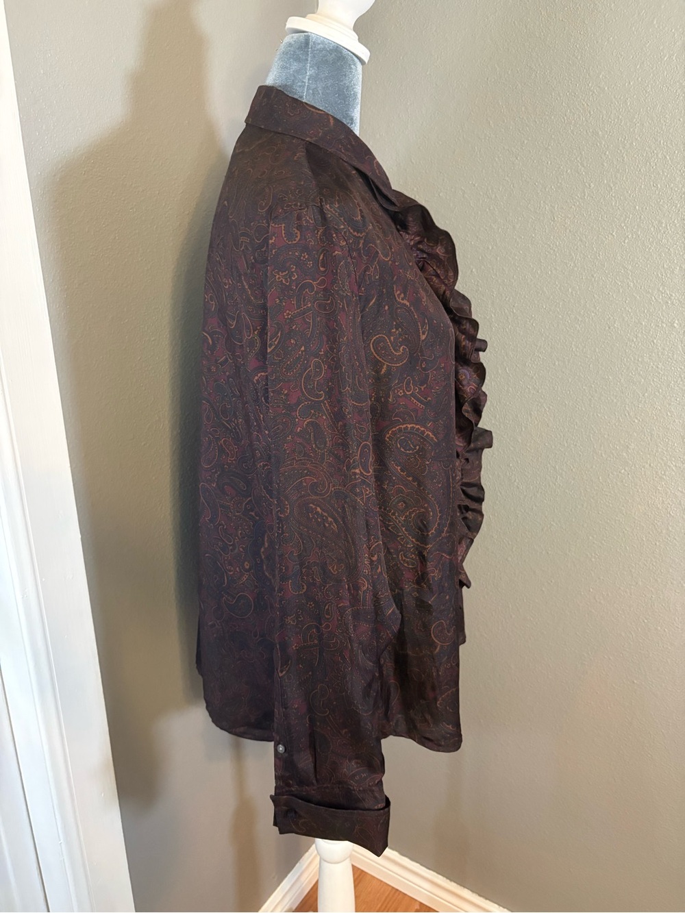 Ralph Lauren 100% Silk Paisley Ruffle Button-Up Blouse Size L - Picture 7 of 10